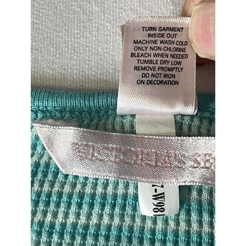Victoria's Secret T Shirt Sz S Green Long Sleeves Stripes Cotton Night Shirt? - Picture 6 of 10